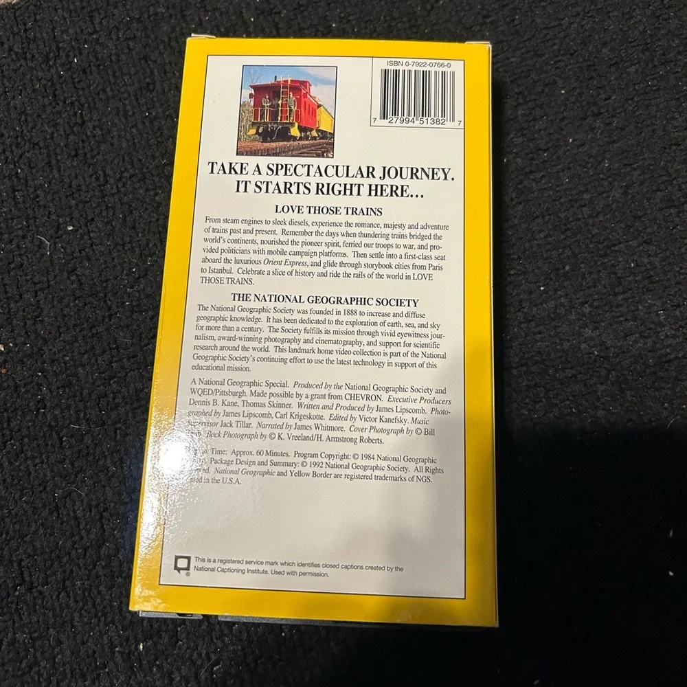 Vintage VHS National Geographic videotape “love those trains”. ￼